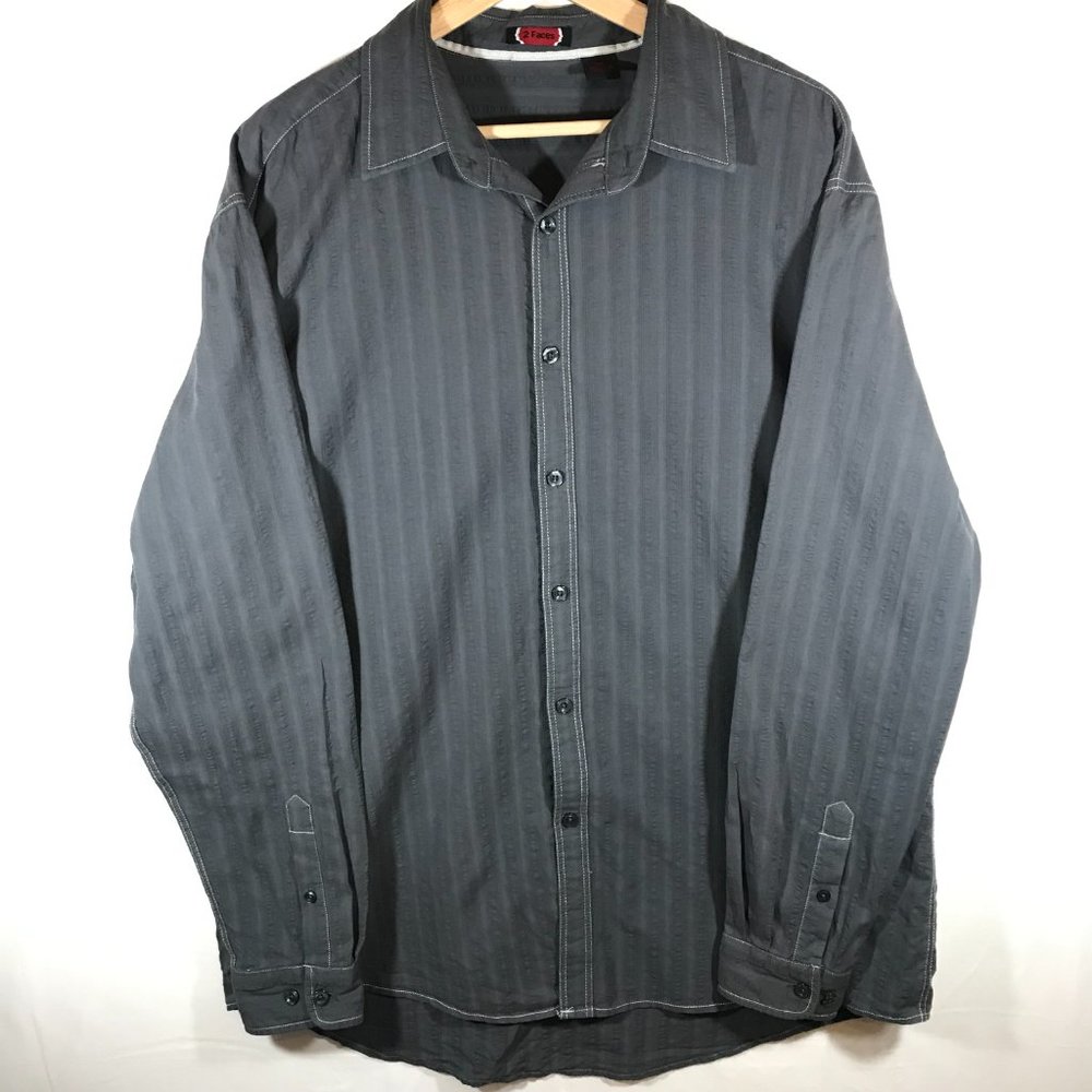2 Faces Men's XXL 100% Cotton Charcoal Gray Button Up Long Sleeve Shirt